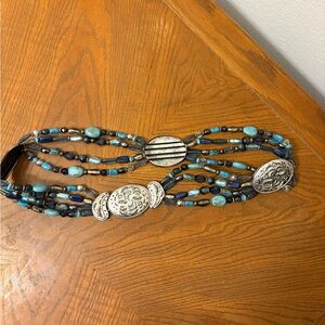 BOHO Silver and Blue Beaded Belt